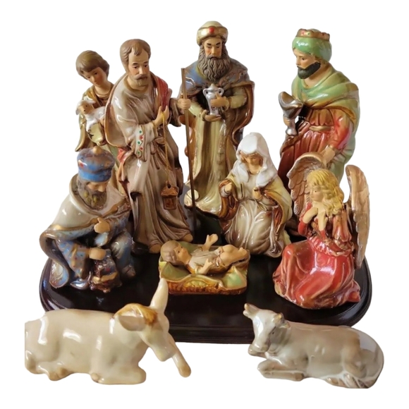 Vintage Kirklands Nativity Potters Garden 11 Complete Set High Gloss Porcelain - Picture 1 of 11